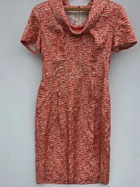 Banana Republic Red and White Abstract Silk Sheath Dress Size 8 Cowl Neck